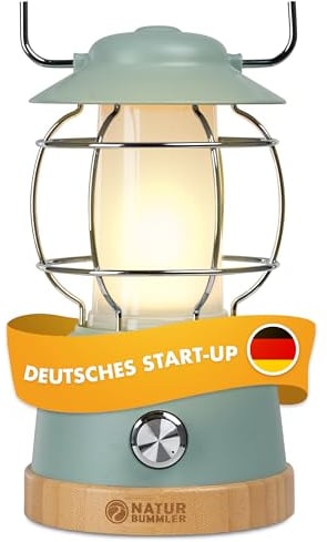 NATURBUMMLER Campinglampe aufladbar mit Powerbank [LUX Secure+] IPX4 wasserdicht & dimmbar – 5200 mAh Akku mit 200h Leuchtkraft für gemütliche Abende – LED Zeltlampe Campinglicht Outdoor