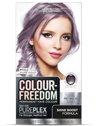 Colour Freedom Metallic Silver Violet Permanent Hair Dye with PurePlex. Ultra Glossy Conditioning Hair Colour. 100% grey coverage. By Knight & Wilson.