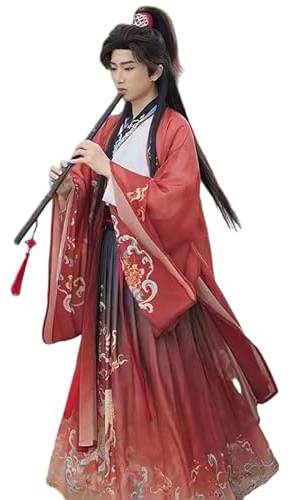 Uplateng Costume Hanfu Traditionnel Chinois Hommes Hanfu Rétro d'arts Martiaux élégant Costume de Cosplay Hanfu S-3XL Noir Rouge (Red,3XL)