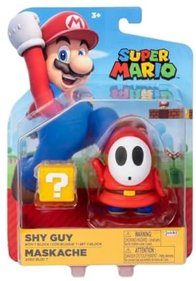 World of Nintendo – Super Mario Bros – Figur mit Gelenken, 10,2 cm – Figuren Red Shy Guy mit Questionsblock