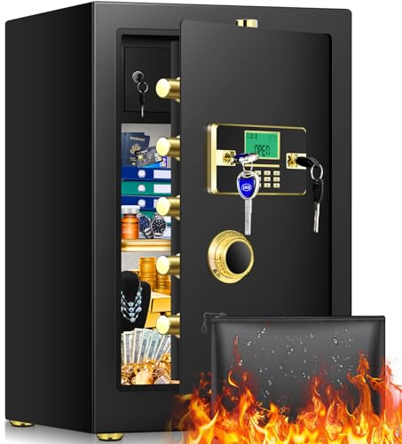 82L Großer Safe Tresor Feuerfest Wasserdicht, Safe Tresor für Zuhause mit Herausnehmbarem Innenschrank und Regal, Feuerfester Tresor für Schmuck Bargeld Dokumente