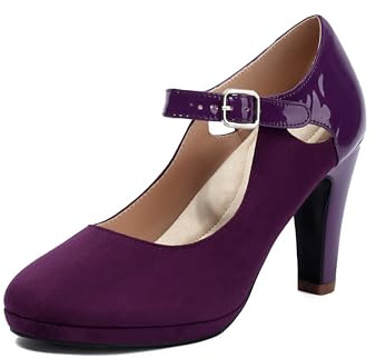 elerhythm Mary Jane Scarpe rétro Décolleté chiuse con tacco per donna - Scarpe Gatsby - In pelle scamosciata - Stile chic e vintage, Lilla, 40 EU