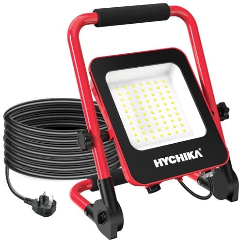 HYCHIKA LED Work Light 50W, Job Site Lights 5500LM, IP65 Waterproof, 360° Degree Rotation with Stand Foldable Construction Lights, 6500K Daylight White Suitable for Camping, Workshop, Garage