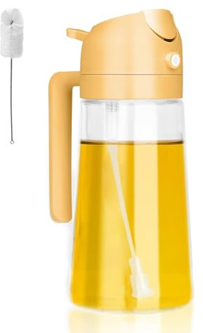 Ölflasche zum Kochen, 2 in 1 Spenderflasche, 470 ml Öl Sprühflasche, Ölflasche aus Glas, Glass Cooking Bottle, Ölflasche Ausgießer und Sprüher, Ölsprüher zum Kochen Salat Brot Backen BBQ (Orange)
