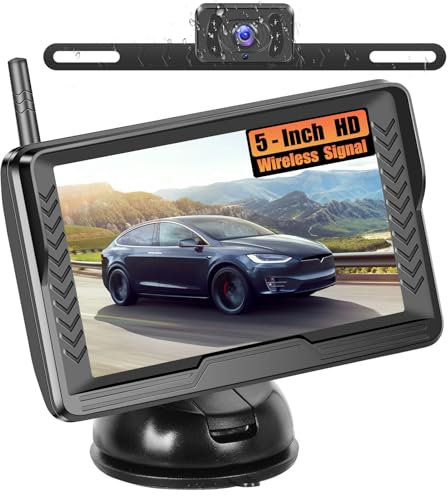 Inefala Wireless Rückfahrkamera mit 5-Zoll-HD-IPS-Monitor, Nummernschild IP69 wasserdichte Auto-Rückfahrkamera Nachtsicht für Autos, Lastwagen, SUVs, Vans