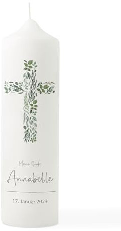 Taufkerze Kreuz Pflanze, Taufkerze Mädchen Junge personalisiert mit Box, Taufkerze mit Taufspruch, Segenskerze, Geschenk zur Taufe, Taufgeschenk, Kindersegnung Kerze
