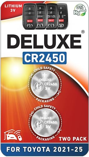 Key Fob Battery Replacement for Toyota CR2450 (Sienna, Corolla Cross, RAV4 Prime, Tundra, Venza, Prius, Grand Highlander, Tacoma, Crown, Sequoia, bZ4x) Smart Proximity Remote (Pack of 2)
