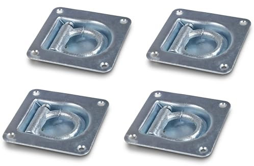 ENVA 4X Zurrmulde einfach 105 x 105 mm Versenkbare Zurröse mit klappbarem Ring für Ladungssicherung im Fahrzeug Zugbelastung bis 800kg Zurrösen mit Rückholfeder Außendurchmesser 105 mm