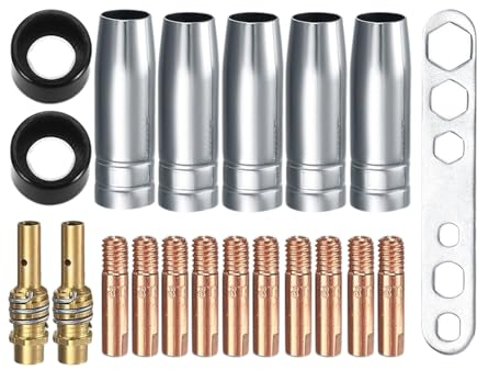Joyan 20 Piezas Accesorios de Soldadura, Soldadora Protección Accesorios, Adecuados para MIG/MAG, Incluye 5 Boquillas Gas,10 Boquillas de Potencia, 2 Mango de Boquilla, 2 Aisladores Y 1 Llave Inglesa