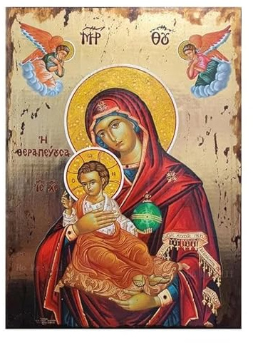 SHINERING Vintage Therapeutin Jungfrau Maria Und Jesus Ikon Panagia Mutter Gottes Byzantinisch Orthodoxe Religiöse Leinwand Wandkunst Für Wohnzimmer Dekor A2 40X50Cm Kein Rahmen