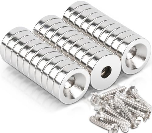 12 x 3 mm imanes fuertes con agujero, apertura de 4 mm, 30 unidades de imanes de neodimio con tornillos, pequeños y fuertes para atornillar, imanes redondos con tornillos para pizarra magnética,