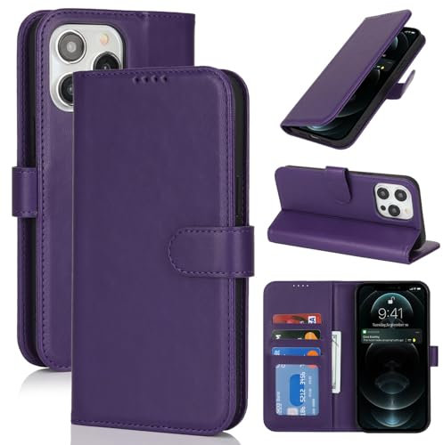 Zouzt for iPhone 13 Pro Max Wallet Case with Card Holder iPhone 12 Pro Max Case Wallet for Women Men, Magnetic Snap Premium PU Leather Flip Folio Durable Kickstand Shockproof Phone Case, Dark Purple