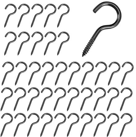 SIGANDG 40 Stück Schraubhaken Edelstahl Schwarz Kleine Schraubhaken Deckenhaken Hakenschrauben Geeignet für Holzhaken zum Aufhängen von Pflanzen, Kunstdekoration, Schlüssel(M3-40 mm)