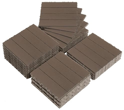 LEADZM WPC Fliesen, Balkon Bodenbelag - 30 x 30 cm 27 Stück / 2,4m² - Wetterfeste Terrassenfliesen mit Klicksystem, Geeignet für Balkon und Garten, Dunkelbraun
