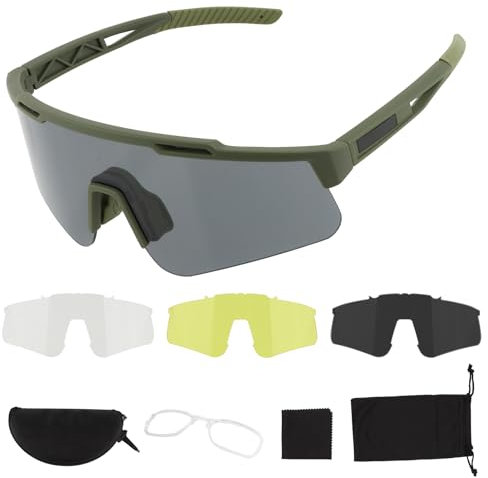 ToopMount Sportbrille, Antibeschlag Schießbrille mit 3 Austauschbaren Gläsern, UV400 Schutz Brille, Brille für Männer und Frauen, Radfahren, Wandern, Laufen (Grün Rahmen)