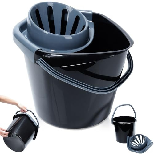Vilde Eimer Putzeimer Kunststoff-Eimer Plastikeimer mit Auswringer 14 L | schwarz
