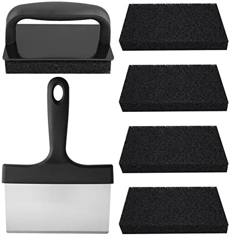 7pcs Griddle Cleaning Kit, Reusable Flat Top Grill Cleaning Kit with Grill Stone, Griddle Scraper & Griddle Brush, Easy Cleaning on Hot or Cold Surfaces(COLOUR:Black)