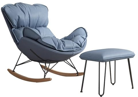 Lesesessel Bequem mit Hocker für Die Beine Entspannen, Loungesessel Wohnzimmer Bequem Lange Fernseh- und Leseabende, für Schlafzimmer für Kleine Räume(Blue,L)