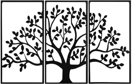YENTAKE Baum des Lebens Metall Wanddeko, 3 Stück Baum Wandbild Set, Familienbaum Hängende Skulptur, Home Wall Art Decor, Wohnzimmer Schlafzimmer Esszimmer Modernes Dekor 3d Wanddekoration(Stil E)