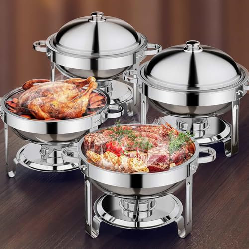 Anycoo Chafing Dish Buffet-Set mit Deckel, Edelstahl, Buffet-Servierer und Speisenwärmer für alle Veranstaltungen, 5,5 qt, 4 Stück