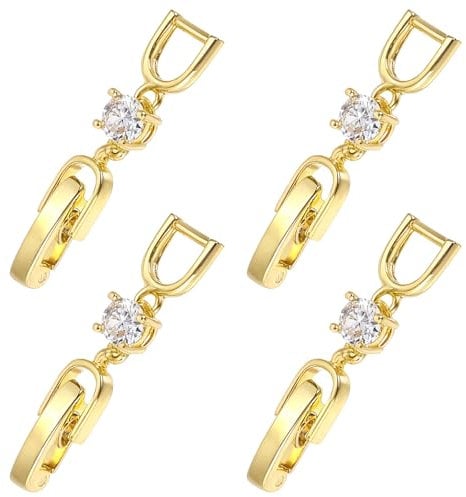 Mabor 4Pcs Gold Necklace Extender Brass Necklace Extensions Zircon Foldover Extension Jewelry Clasps for Bracelet Anklet Fold Over Bracelet Extender Clasp for DIY Crafts