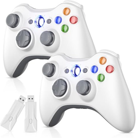 Nonbliep 2 Pack for Xbox 360 Controller, Compatible with Xbox 360 & Slim/PC Windows 10/8/7, with Upgraded Joystick/Dual-Vibration/2.5mm headphone Jack for Xbox Controller Wireless White