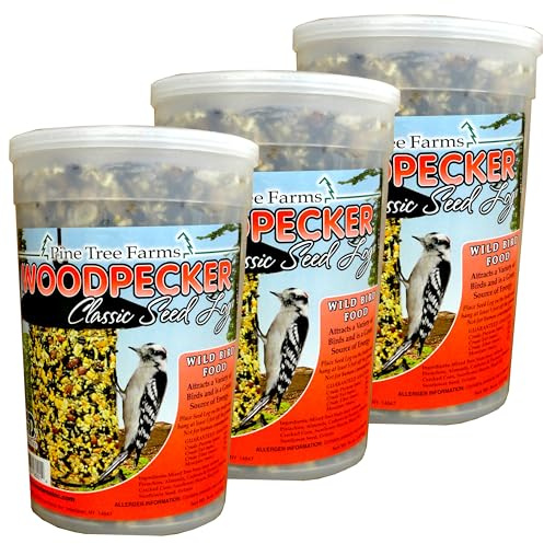 Pine Tree Farms Woodpecker Classic Wild Bird Seed Log, Gourmet Bird Food with Almonds, Peanuts, Sunflower Hearts, Black Oil Sunflower Seeds & More, 36 oz. (Pack of 3)