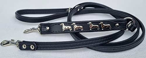*DACKEL* HUNDELEINE - Leine - 220cm/13mm, Echt Leder, 3xVerstellbar- Schwarz - Rot - Blau - Braun (Ganz Schwarz)