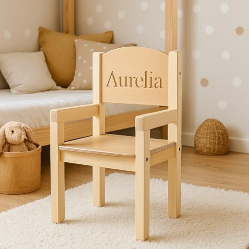 OliwoodCnc Personalisierter Kinderstuhl aus Holz mit Namensgravur – für Kinder von 1,5 bis 3 Jahren – individuelles Geschenk​