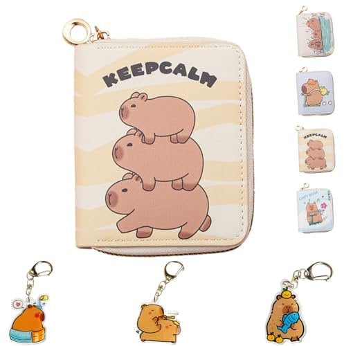 LaresDay Capybara Geldbeutel für Kinder-Portemonnaie mit Schlüsselanhänger&Reißverschluss,Umhängbar für Schule/Reise+3 Stück Capybara Anhänger (Geschenkbox Jungen Mädchen 5-12 Jahre) (DREI Fischfine)