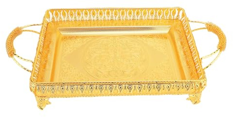 Vassoio da portata in metallo rettangolo dorato grande piatto decorativo in stile europeo per cibo snack frutta esposizione centrotavola decorazioni per la casa 20,1 x 11 x 3,7