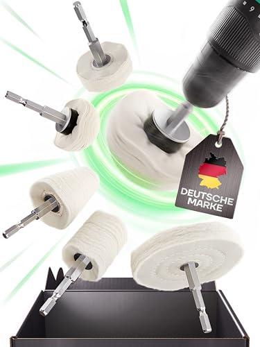 Polieraufsatz für Akkuschrauber und Bohrmaschine - 8-teiliges Polierset | Fusselfreier Start dank Edelstahlbürste. Alles für den perfekten Polierablauf - übersichtlich & griffbereit in einer Box.