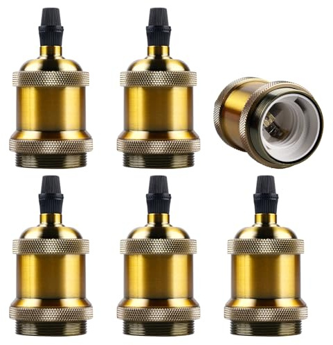 GOMETY 6er Pack E27 Vintage Edison Lampenfassung, Bronze Lampenhalter aus Aluminiumgehäuse Lampensockel Fassung für DIY Edison Schraub Glühbirne, Wand-, Tisch- oder Hängeleuchte Deckenleuchte (Gold)