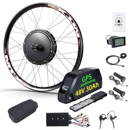 48V 2000W Rear Wheel Ebikes Conversion Kit with 48V 30Ah GPS Ebike Battery, DIY Motor Conversion Tool Kit with Controller (26'')