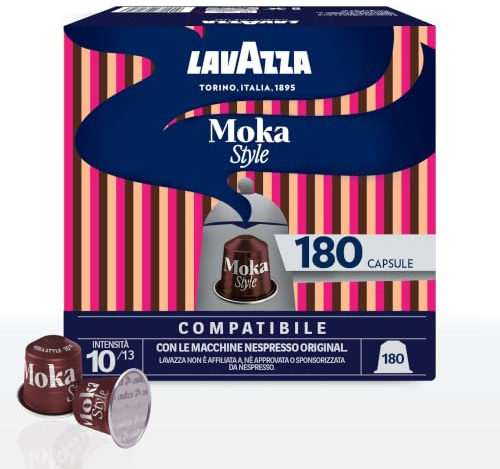 Lavazza, Moka Style, 180 Capsule Compatibili Nespresso | con Note di Cacao e Cioccolato, Arabica e Robusta, Intensità 10/13, Tostatura Medio-Scura