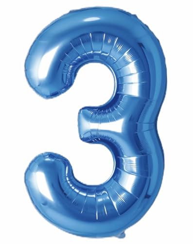 Folienballon Zahl 3 (Blau) von Trendario - XXL Riesenzahl 100cm Ballon - Helium Luftballons für Geburtstag, Partydeko, Hochzeit (Zahl 3, Blau)