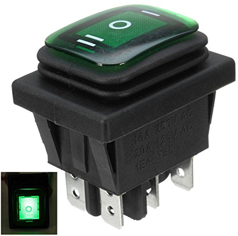 EsportsMJJ Commutateur À Bascule 16A 250V 3 Positions 6 Broches Interrupteur À Bascule Étanche avec Lampe - Vert