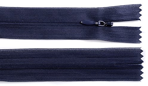 Schnoschi 2 Stück 45 cm Langer Spiralreißverschluss, nahtverdeckt, Nicht teilbar, dunkelblau, 3mm Laufschiene, Reißverschluss