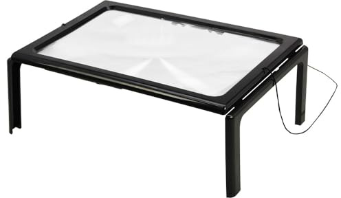 LED Flachlupe Handfrei: LED-Flachlupe handfrei zur handfreien Bedienung mit aufklappbaren Füßen zum Stellen der Lupe über den ... usw.). Format ca. ... usw.). Format ca. 28 x 22 cm x 3 cm.
