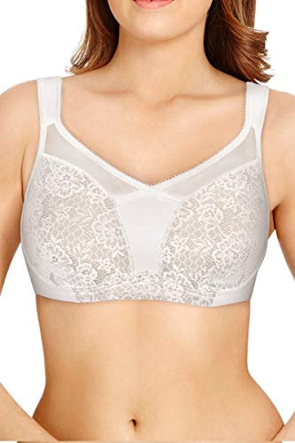 Berlei Women's Beauty Lace Non-Wired Smoothing Bra Minimizer, Opaque, White, 34C
