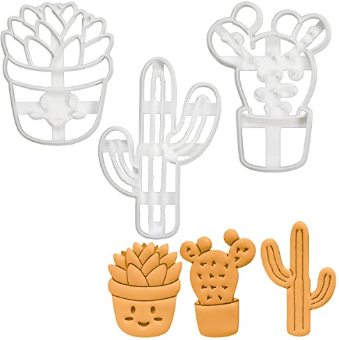 3er Set Kaktus Ausstechformen (Formen: Großer Kaktus (Saguaro), Eingemachter Kaktusfeigekaktus, & Netter saftiger Kaktus), 3 Teile, Bakerlogy