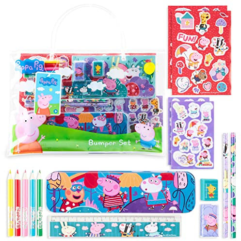 Peppa Pig Schreibwaren Kinder Stifte Set mit Pencil Case und Tasche, Peppa Wutz Kinder Malset