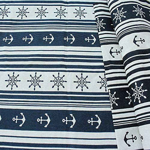 Jacquard Dekostoff Doubleface Maritimer Streifen Mix Meterware Navy-Blau Ecru