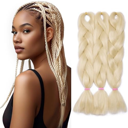 Silk-co Silk-co Ombre Braiding Hair Synthetic Braiding Hair Synthetic Braiding Hair Extensions Afro Jumbo Braids 3 Bundles 24inch 300g-Bleach Blond