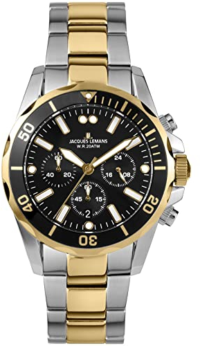JACQUES LEMANS Herrenuhr Liverpool Edelstahlband massiv Edelstahl ip-Gold/Bicolor 1-2091I