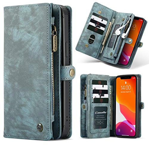 SWP Case for iPhone 12 Pro Max 5G, Wallet Case w/Magnetic Detachable Cover [11 Card Slots] Clutch Wallet w/Wristlets Money Pocket Compatible with iPhone 12 Pro Max 6.7 inch 2020 (Blue-Green)