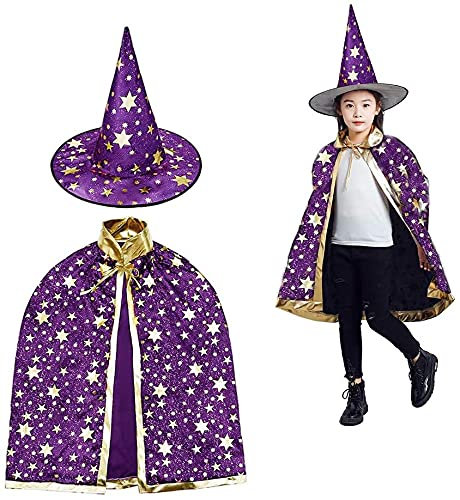 CHUANGOU Costumes d'Halloween sorcières , cape de sorcier avec chapeau , cape de sorcier et chapeau , pour les garçons filles fête cosplay. (Violet)