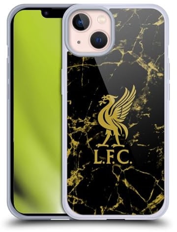Head Case Designs Officially Licensed Liverpool Football Club Black & Gold Marble Crest & Liverbird Patterns 1 Soft Gel Case Compatible With Apple iPhone 13