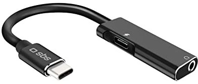 SBS Adattatore Audio con Jack Femmina 3,5mm, Adattatore con connettore USB-C Maschio, Porta USB-C Femmina per Ricarica, connettori in Metallo, Cavo in Tessuto Lungo 9cm