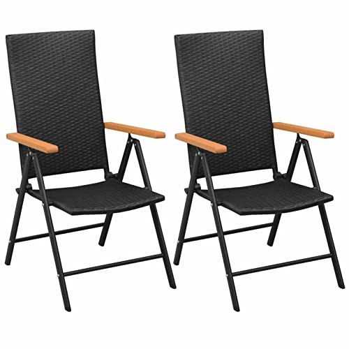 Tidyard 2 STK. Klappbar Gartenstuhl mit 7 Positionen Verstellbar Hochlehner Klappstuhl Gartenmöbel Balkonstuhl Terrassenstuhl Campingstuhl Gartenstühle Poly Rattan Schwarz